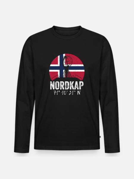 Norwegen Norway Norge Koordinaten Nordkap - Männer Premium Bio Langarmshirt - Schwarz