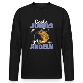 Cool Guys Go Fishing Sport Pêcheur Motif - T-shirt manches longues Premium bio Homme - noir - Devant - Nico (187cm)