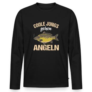 Cool Guys Go Fishing Sport Pêcheur Motif - T-shirt manches longues Premium bio Homme - noir - Devant - Nico (187cm)