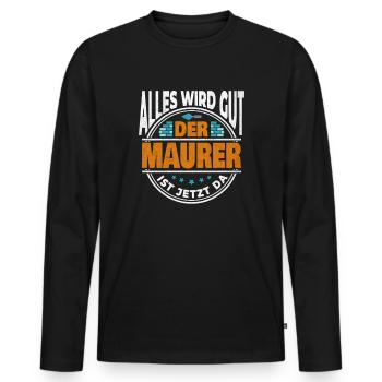 Everything will be fine, the bricklayer is here! Master Mason - Men's Premium Organic Long Sleeve Shirt - black - Front - Nico (187cm)