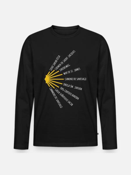 De Camino de Santiago heeft vele talen - Camino - Bedevaart - Mannen Premium Bio shirt met lange mouwen - zwart