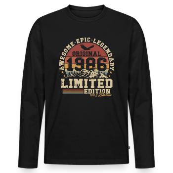 1986 Vintage Vintage Rétro Cadeau d’anniversaire - T-shirt manches longues Premium bio Homme - noir - Devant - Nico (187cm)