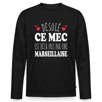 Mec Avec Marseillaise Cadeau Couple Saint Valentin - T-shirt manches longues Premium bio Homme - noir - Devant - Nico (187cm)