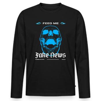 Feed me fake news urban in blue - Men's Premium Organic Long Sleeve Shirt - black - Front - Nico (187cm)