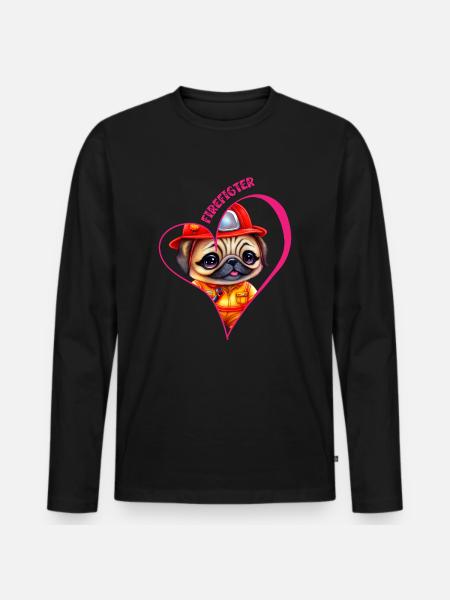 Firefighter, pug love - Men's Premium Organic Long Sleeve Shirt - black