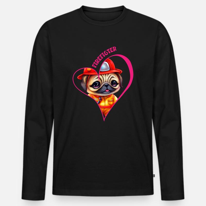 Feuerwehrmann, Mopsliebe - Männer Premium Bio Langarmshirt - Schwarz