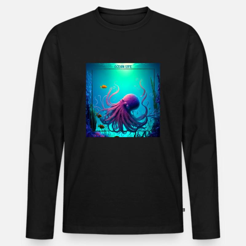 Meereslebewesen, rosa Oktopus - Männer Premium Bio Langarmshirt - Schwarz