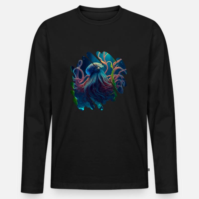 Meereslebewesen, großer Oktopus - Männer Premium Bio Langarmshirt - Schwarz