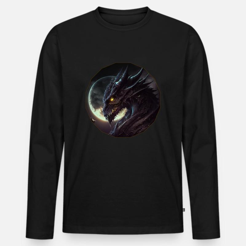 Dunkler Blick des Drachen - Männer Premium Bio Langarmshirt - Schwarz