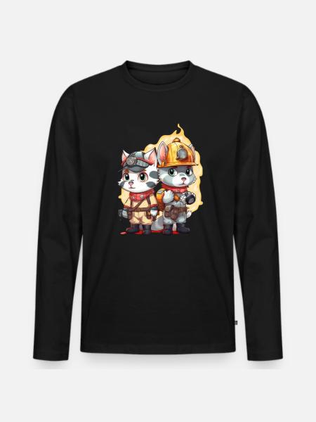 Firefighter, cute cats - Men's Premium Organic Long Sleeve Shirt - black
