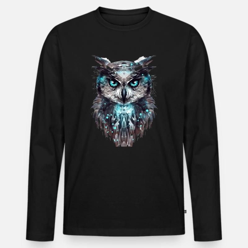 Cyber-Eule - Männer Premium Bio Langarmshirt - Schwarz