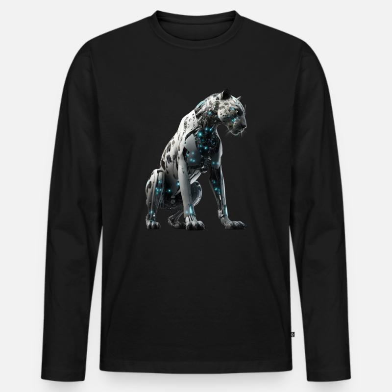 Cyber-Raubkatze - Männer Premium Bio Langarmshirt - Schwarz
