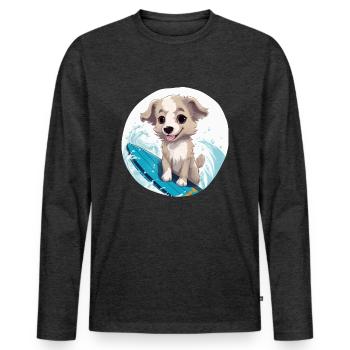 Surfing Animals, doux chiens - T-shirt manches longues Premium bio Homme - anthracite chiné - Devant - Nico (187cm)