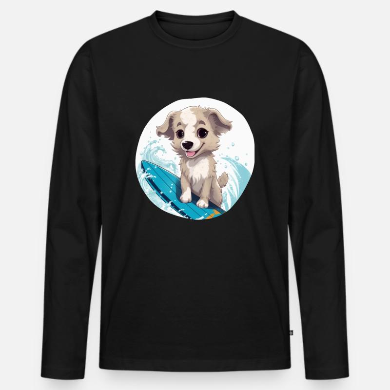 Surfende Tiere, süße Hunde - Männer Premium Bio Langarmshirt - Schwarz