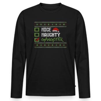 Noël Humour Drôle Gentil Vilain Gangster - T-shirt manches longues Premium bio Homme - noir - Devant - Nico (187cm)