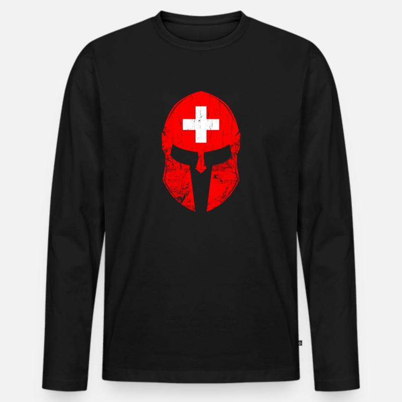 Schweiz Schweizer Flagge - Männer Premium Bio Langarmshirt - Schwarz