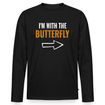 Halloween Men Humor I'm With The Butterfly - Men's Premium Organic Long Sleeve Shirt - black - Front - Nico (187cm)