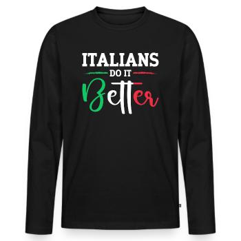 Italien Italien Italien Drôle de dicton - T-shirt manches longues Premium bio Homme - noir - Devant - Nico (187cm)