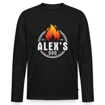 Alexs BBQ - Männer Premium Bio Langarmshirt - Schwarz - Vorne - Nico (187cm)