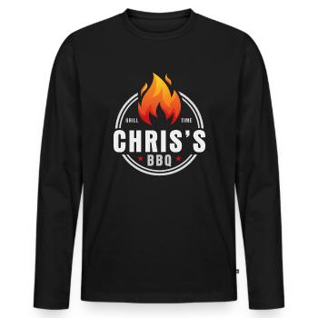 Chris's BBQ - Men's Premium Organic Long Sleeve Shirt - black - Front - Nico (187cm)