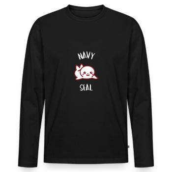 kleine Robbe - Manga Kawaii Seehund - Männer Premium Bio Langarmshirt - Schwarz - Vorne - Nico (187cm)