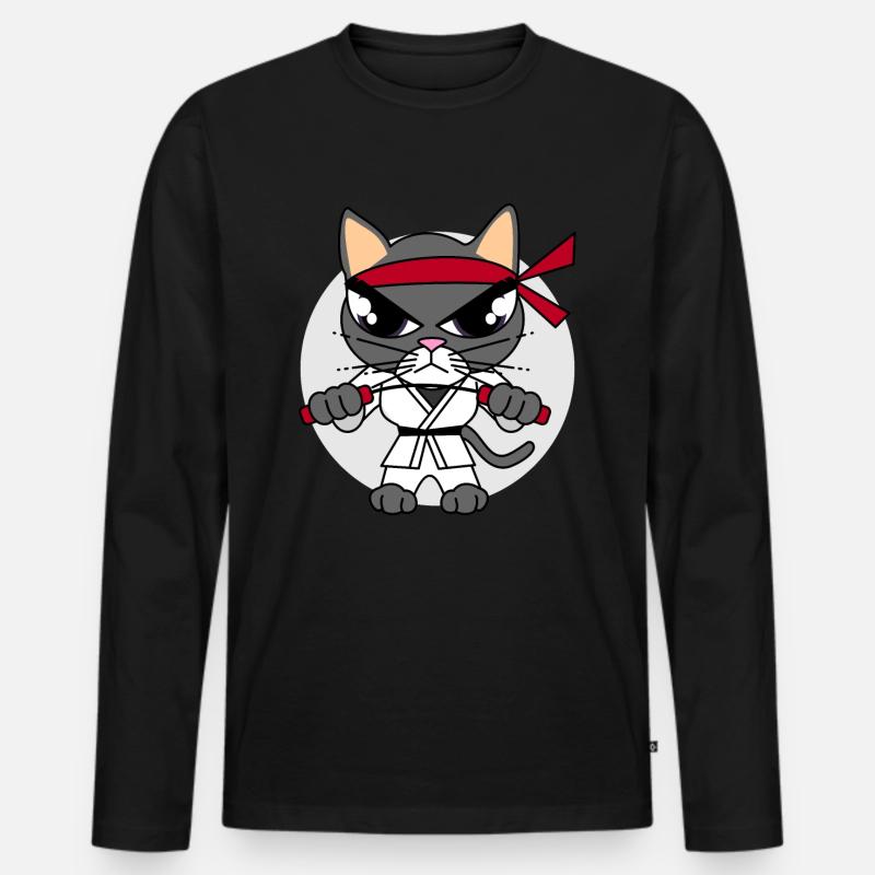 Karate Katze - Männer Premium Bio Langarmshirt - Schwarz