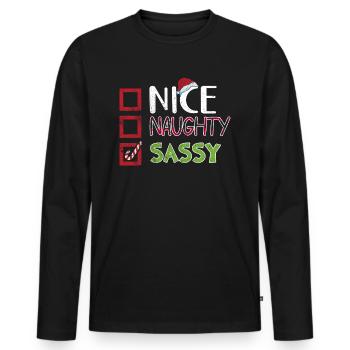 Christmas Funny Witty Humor Nice Naughty Sassy - Men's Premium Organic Long Sleeve Shirt - black - Front - Nico (187cm)