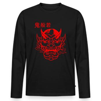 Oni Streetwear Hannya démon japonais avec Kanji - T-shirt manches longues Premium bio Homme - noir - Devant - Nico (187cm)