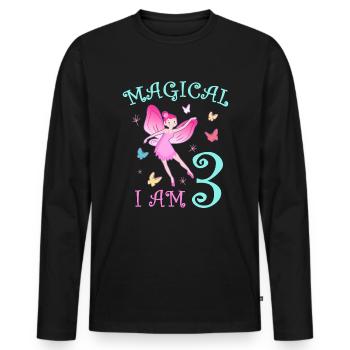 Fées Enfants Anniversaire 3 ans Fée Fille - T-shirt manches longues Premium bio Homme - noir - Devant - Nico (187cm)