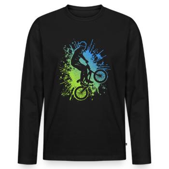 BMX Bike Splash of Color Cyclist Stunt BMX - T-shirt manches longues Premium bio Homme - noir - Devant - Nico (187cm)