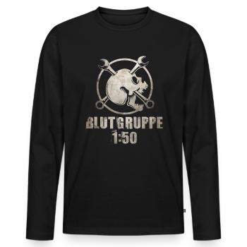 Blutgruppe 1:50 - DDR 2 Takt Power - Männer Premium Bio Langarmshirt - Schwarz - Vorne - Nico (187cm)