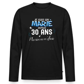 Marié Cadeau Homme Mariage Depuis 30 ans - T-shirt manches longues Premium bio Homme - noir - Devant - Nico (187cm)