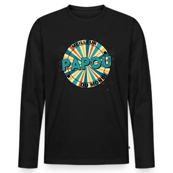 Meilleur Papou du monde Cadeau Grand-Père - T-shirt manches longues Premium bio Homme - noir - Devant - Nico (187cm)