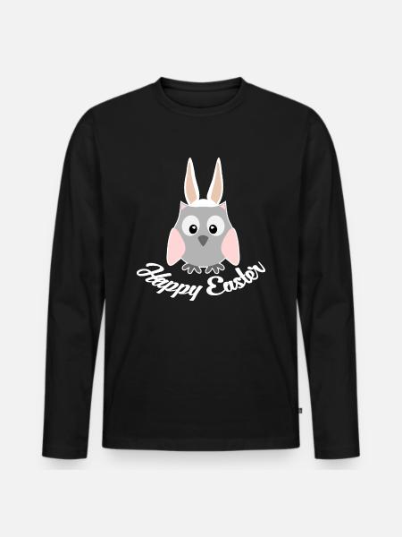 Frohe Ostern Eule Uhu - Männer Premium Bio Langarmshirt - Schwarz