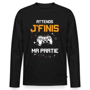 Attends je finis ma partie jeux video gamer - T-shirt manches longues Premium bio Homme - noir - Devant - Nico (187cm)