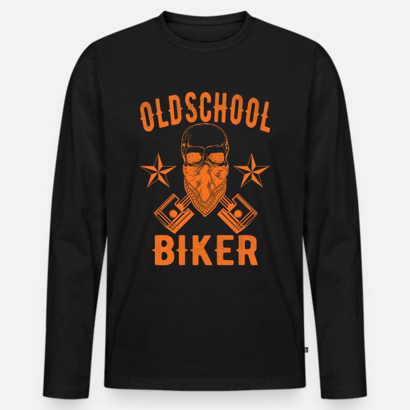 Oldschool Biker - Männer Premium Bio Langarmshirt - Schwarz