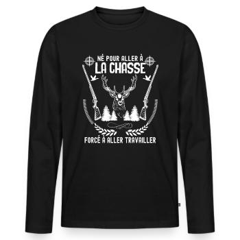 Je Suis Né Pour la Chasse Humour Chasseur De Cerfs - T-shirt manches longues Premium bio Homme - noir - Devant - Nico (187cm)