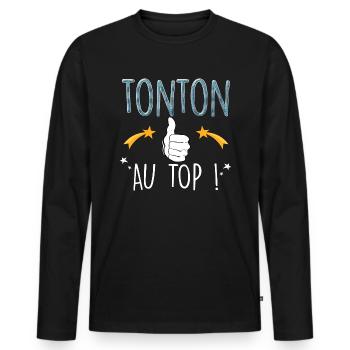 Tonton Au Top Du Top Mon Tonton Génial - T-shirt manches longues Premium bio Homme - noir - Devant - Nico (187cm)
