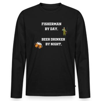Fisherman by day, beer drinker by night - T-shirt manches longues Premium bio Homme - noir - Devant - Nico (187cm)