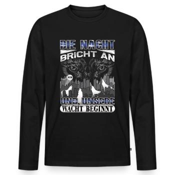 Hund Wolf Design –Polizei und Sicherheitsdienst - Männer Premium Bio Langarmshirt - Schwarz - Vorne - Nico (187cm)