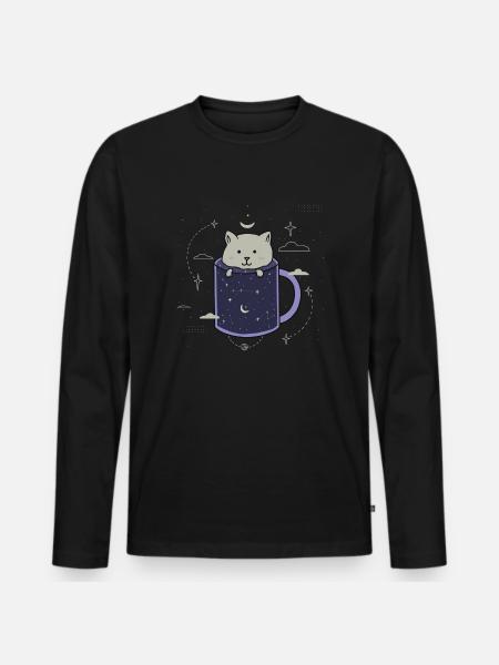 Cat in a Galaxy cup - Men's Premium Organic Long Sleeve Shirt - black