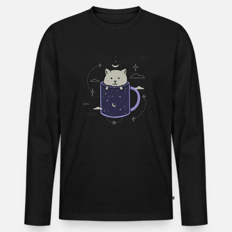Katze in einer Galaxy Tasse - Männer Premium Bio Langarmshirt - Schwarz