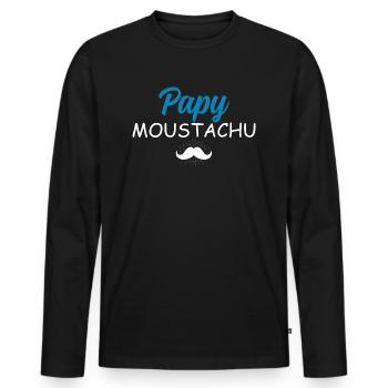 Papy Moustachu Cadeau Grand-Père Moustache - T-shirt manches longues Premium bio Homme - noir - Devant - Nico (187cm)