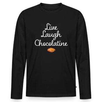 Meme Drôle Pâtisserie Française Chocolatine - T-shirt manches longues Premium bio Homme - noir - Devant - Nico (187cm)
