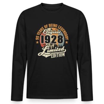 95 years - legendary since 1928 - Men's Premium Organic Long Sleeve Shirt - black - Front - Nico (187cm)
