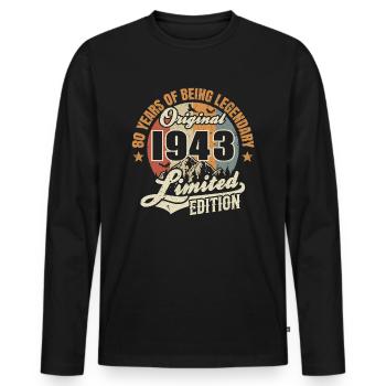 80 Jahre - Legendär seit 1943 - Männer Premium Bio Langarmshirt - Schwarz - Vorne - Nico (187cm)