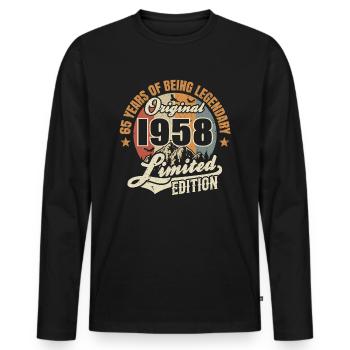65 years - legendary since 1958 - Men's Premium Organic Long Sleeve Shirt - black - Front - Nico (187cm)