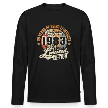 40 years - legendary since 1983 - Men's Premium Organic Long Sleeve Shirt - black - Front - Nico (187cm)