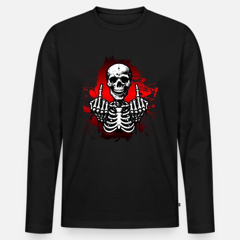 Protest Skull // Totenkopf // Mittelfinger FS0229 - Männer Premium Bio Langarmshirt - Schwarz