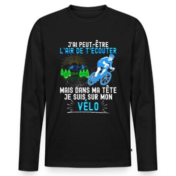 Cycliste, Vélo passion, blague drole vélo - T-shirt manches longues Premium bio Homme - noir - Devant - Nico (187cm)